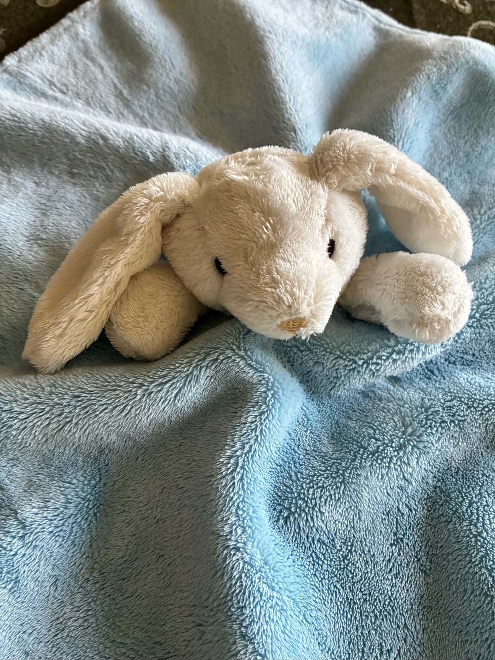 The Children's Place Blue Bunny Baby Rabbit Lovey Plush Security Blanket Satin